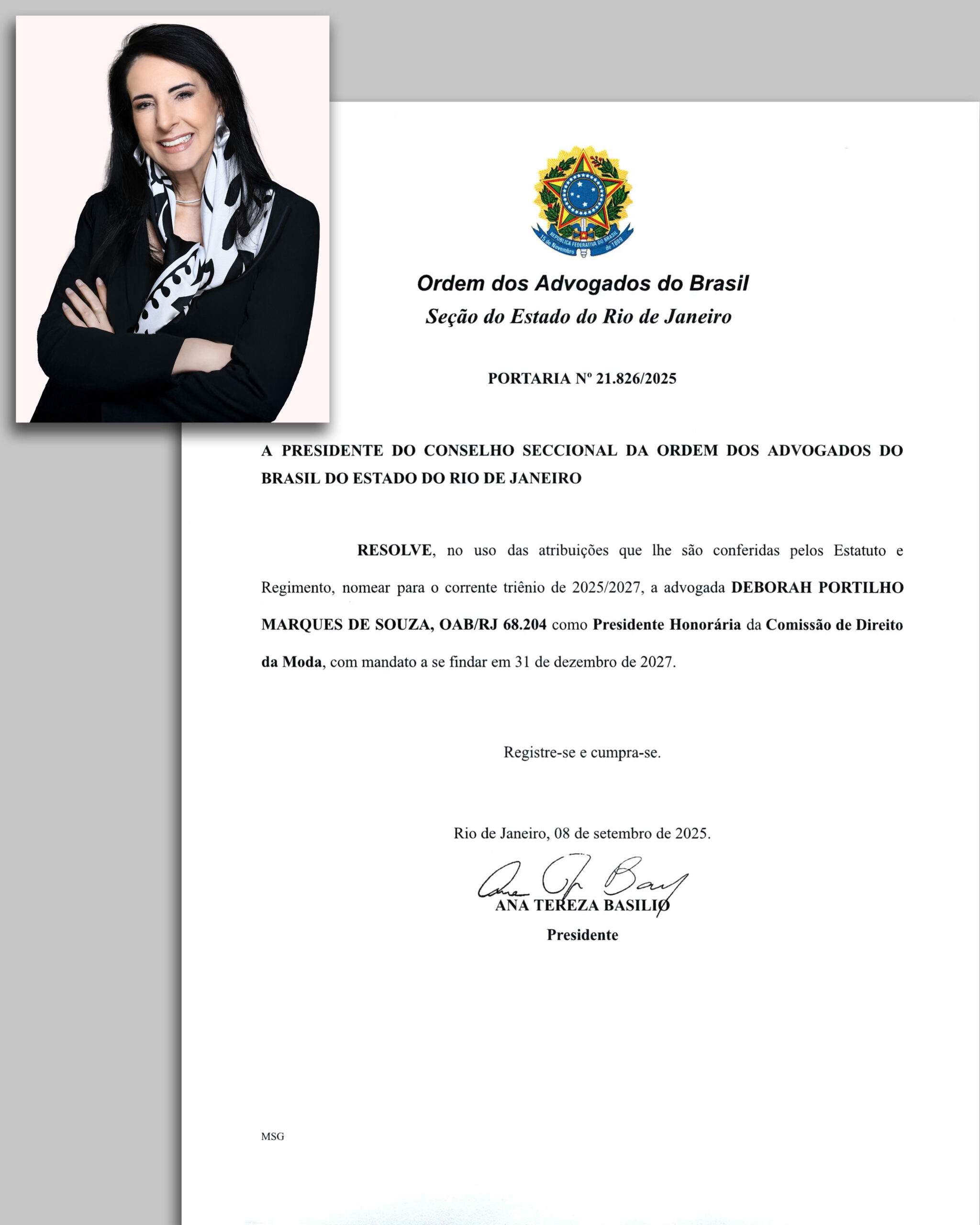 Portaria PRESIDENTE HONORÁRIA da CDMD-OABRJ_2025 - 2027